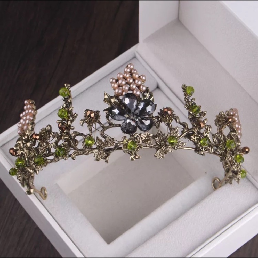 Vintage Antique Gold Beaded Flower Wedding Crown
